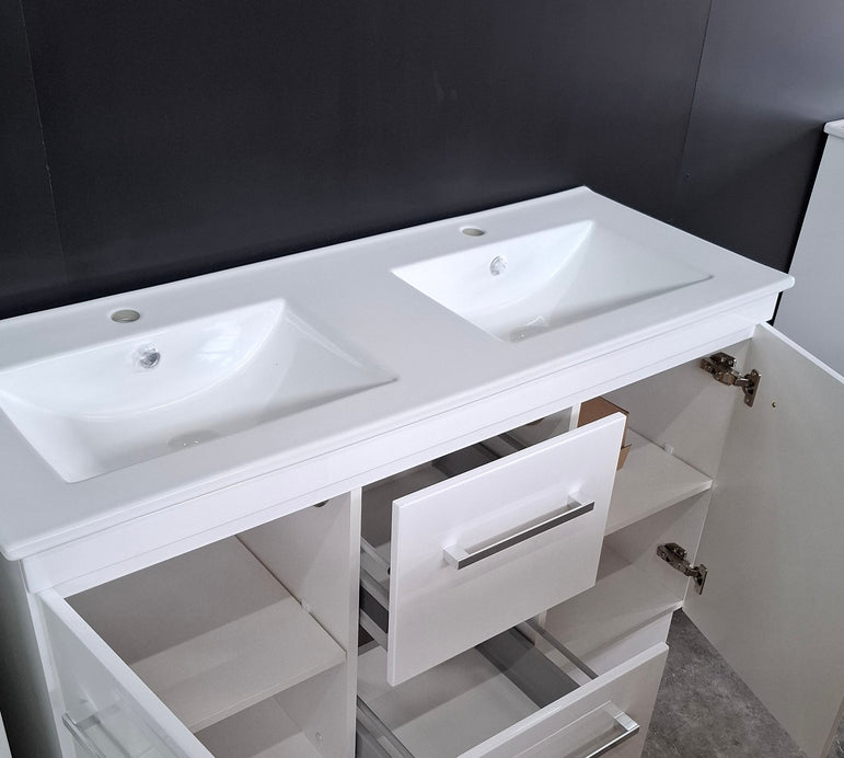 Ex-Display: Duo 1200mm Double Bowl Floor Standing Vanity with Ceramic Top