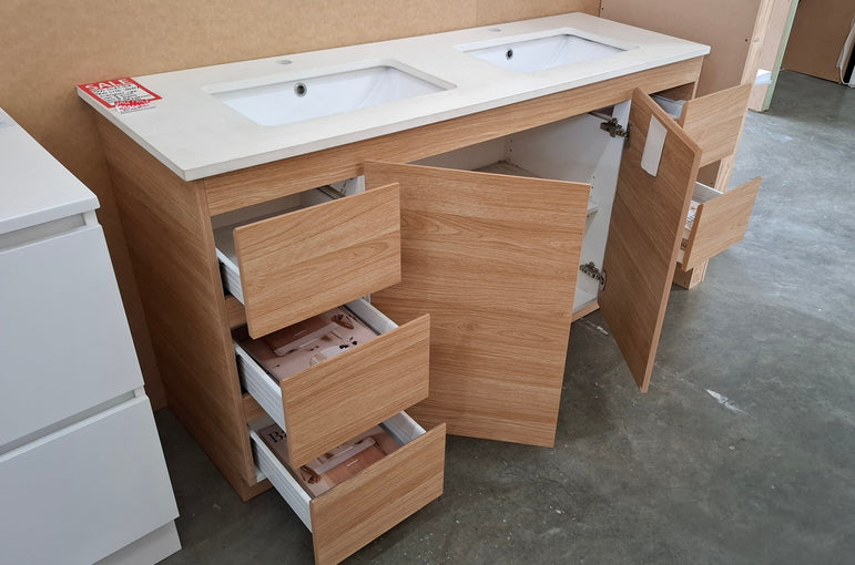 Ex-Display: Glacier Trio Lite 1500mm Floor Standing Vanity with Stone Top