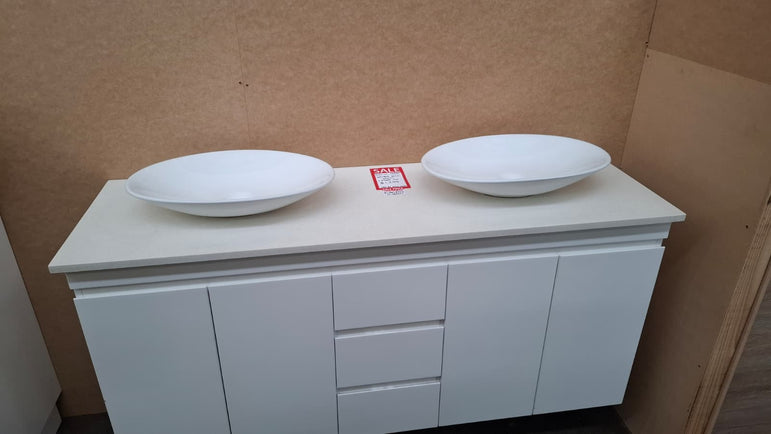 EX-Display: Delta 1500mm Double Bowl Wall Hung Vanity with Stone Top