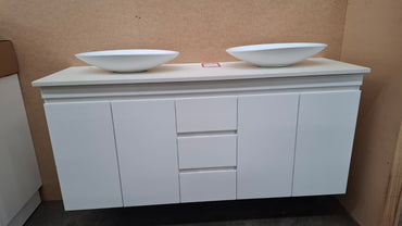 EX-Display: Delta 1500mm Double Bowl Wall Hung Vanity with Stone Top