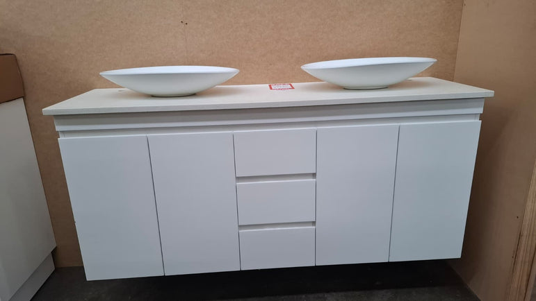 EX-Display: Delta 1500mm Double Bowl Wall Hung Vanity with Stone Top