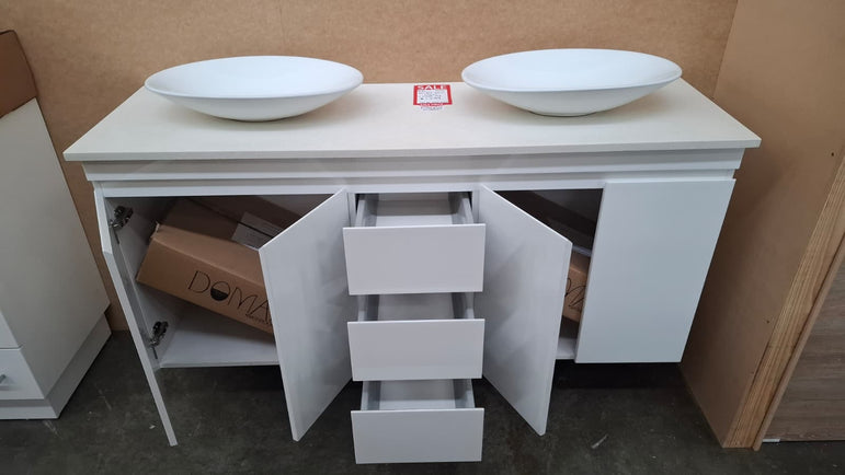 EX-Display: Delta 1500mm Double Bowl Wall Hung Vanity with Stone Top