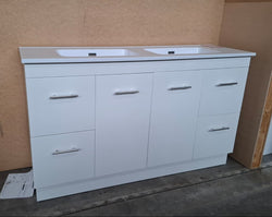 Ex-Display: Torino 1500mm Double Bowl Floor Standing Vanity with Cast Marble Top