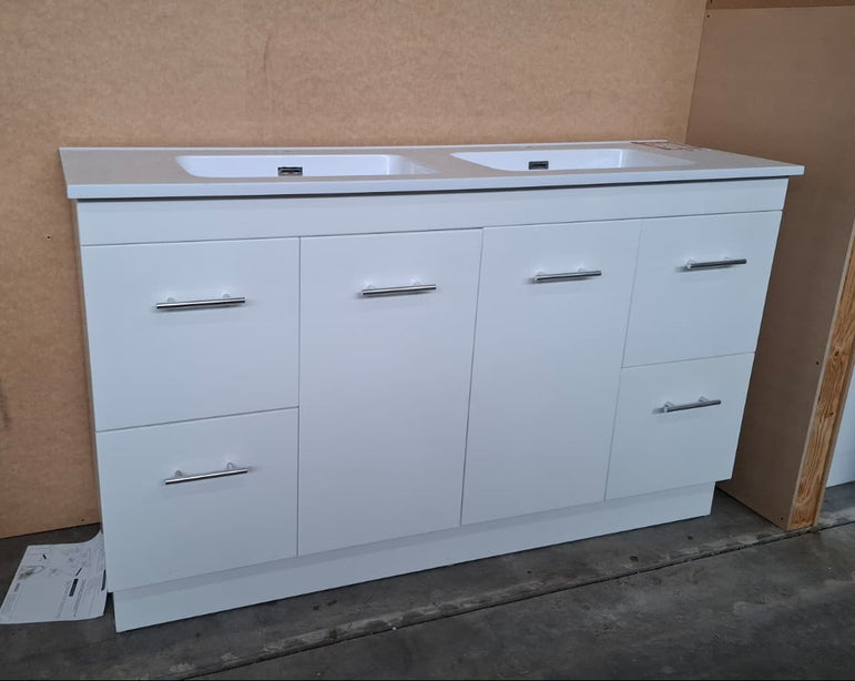 Ex-Display: Torino 1500mm Double Bowl Floor Standing Vanity with Cast Marble Top