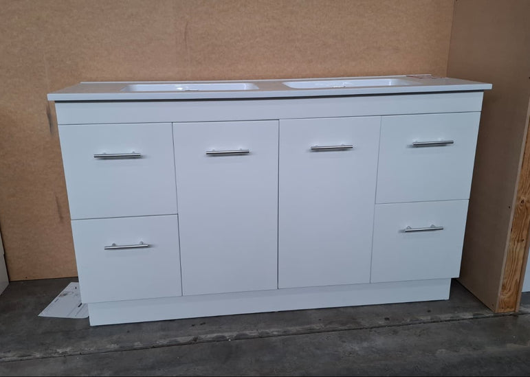 Ex-Display: Torino 1500mm Double Bowl Floor Standing Vanity with Cast Marble Top