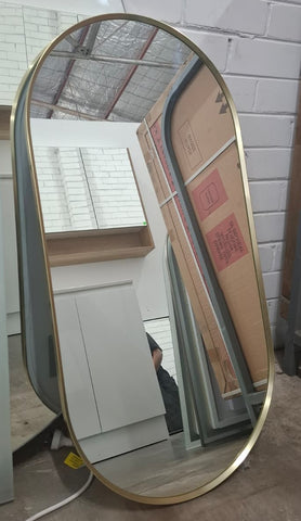 Ex-Display: Framed Pill Mirror 450x900mm - Gold