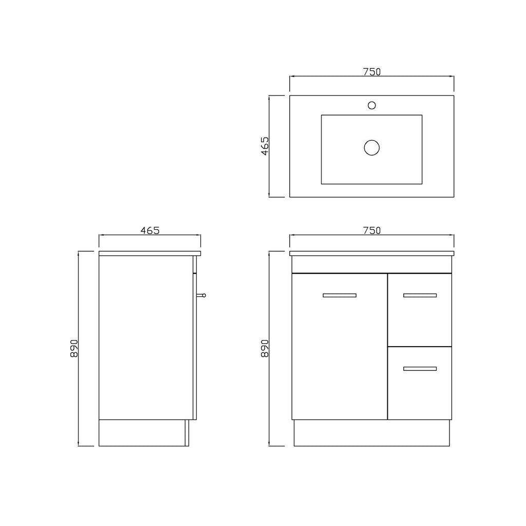 Torino 750 Vanity Unit White Gloss Finish